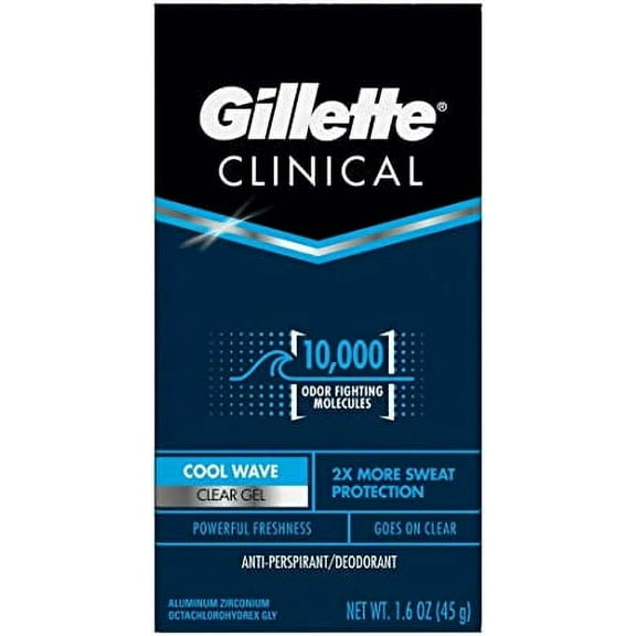 Gillette Clinical Protection Antiperspirant and Deodorant for Men, Clear Gel, Cool Wave, 1.6 Oz