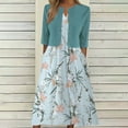 thumbnail image 2 of Ecqkame Women's Summer Dress Printed V-Neck Elegant Casual Long Dress with Half Sleeve Cardigan Tops Two-Piece Set Suit Light Blue-A S, 2 of 9