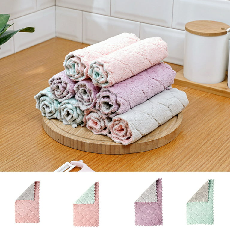 5pcs Random Color Cleaning Towel,Dish Washing Towel,Dishcloth,Kitchen  Supplies, Coral Velvet Towel,Dish Washing,Table Cleaning,Household  Towel,Both Dry And Wet