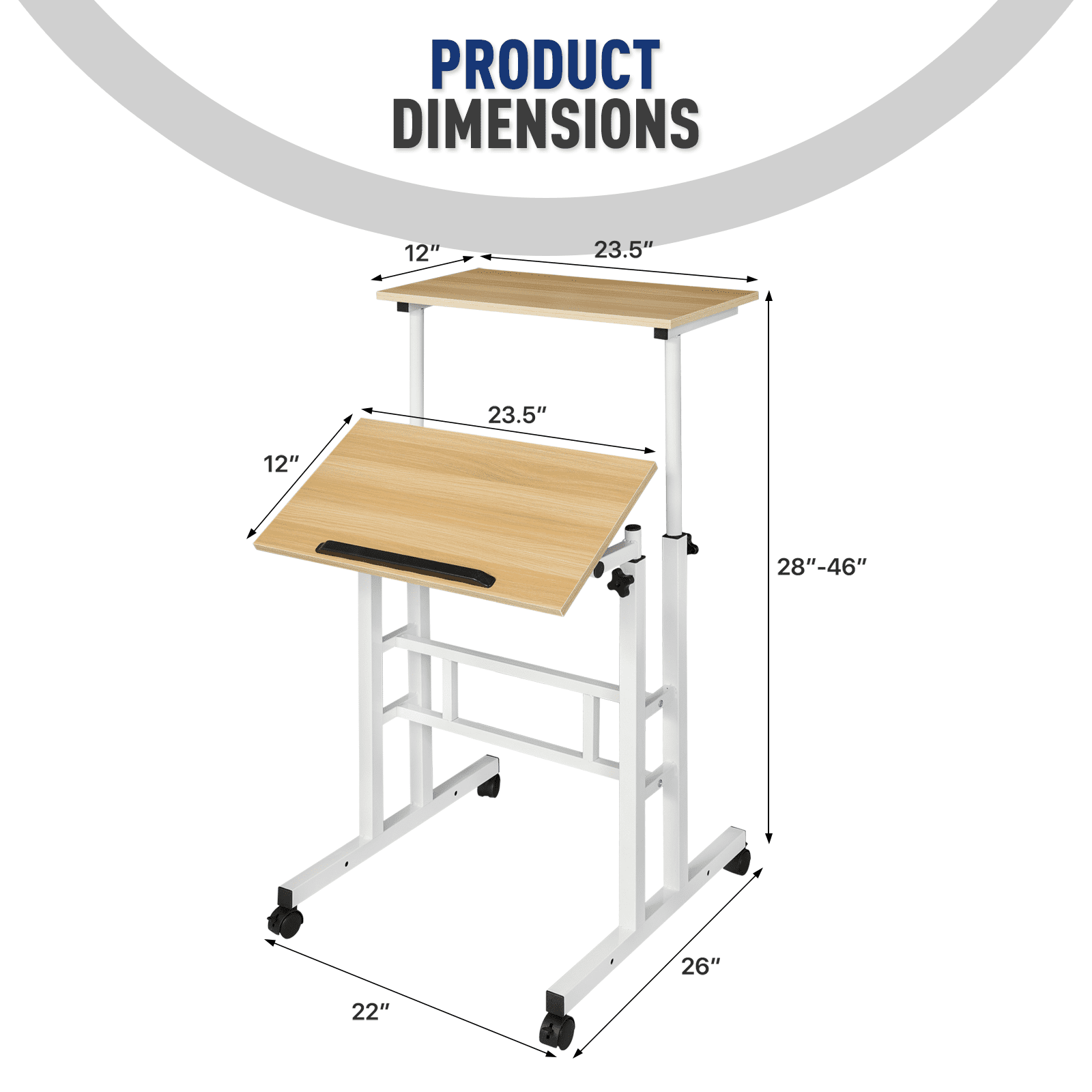 BEZT Workstation, Adjustable Height Standing Desk,Rolling Computer Desk with Monitor Shelf for Bedroom,Natural
