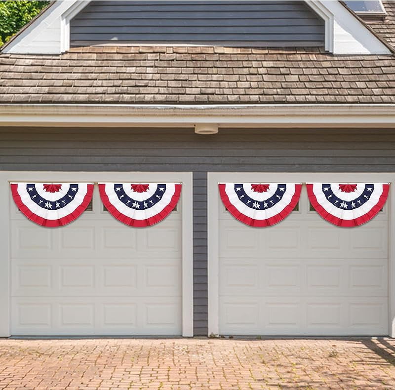 American Pleated Fan Flag,3 X1.5 Ft USA Patriotic Flag Bunting Half Fan Banner Decoration Indoor/Outdoor (4pcs)