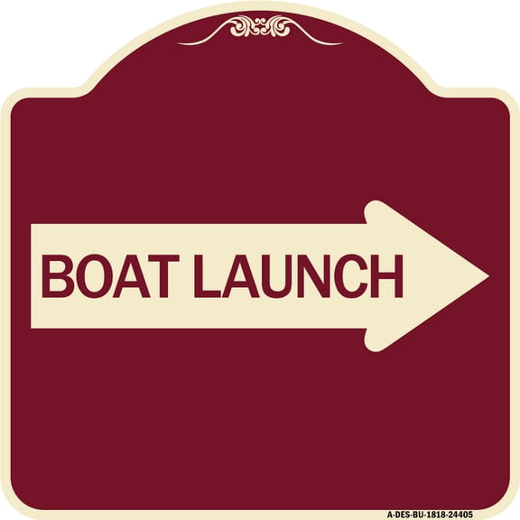 SignMission Designer Series Sign - Boat Launch (With Right Arrow) | Burgundy 18" X 18" Heavy-Gauge Aluminum Architectural Sign | Protect Your Business & Municipality | Made in the USA