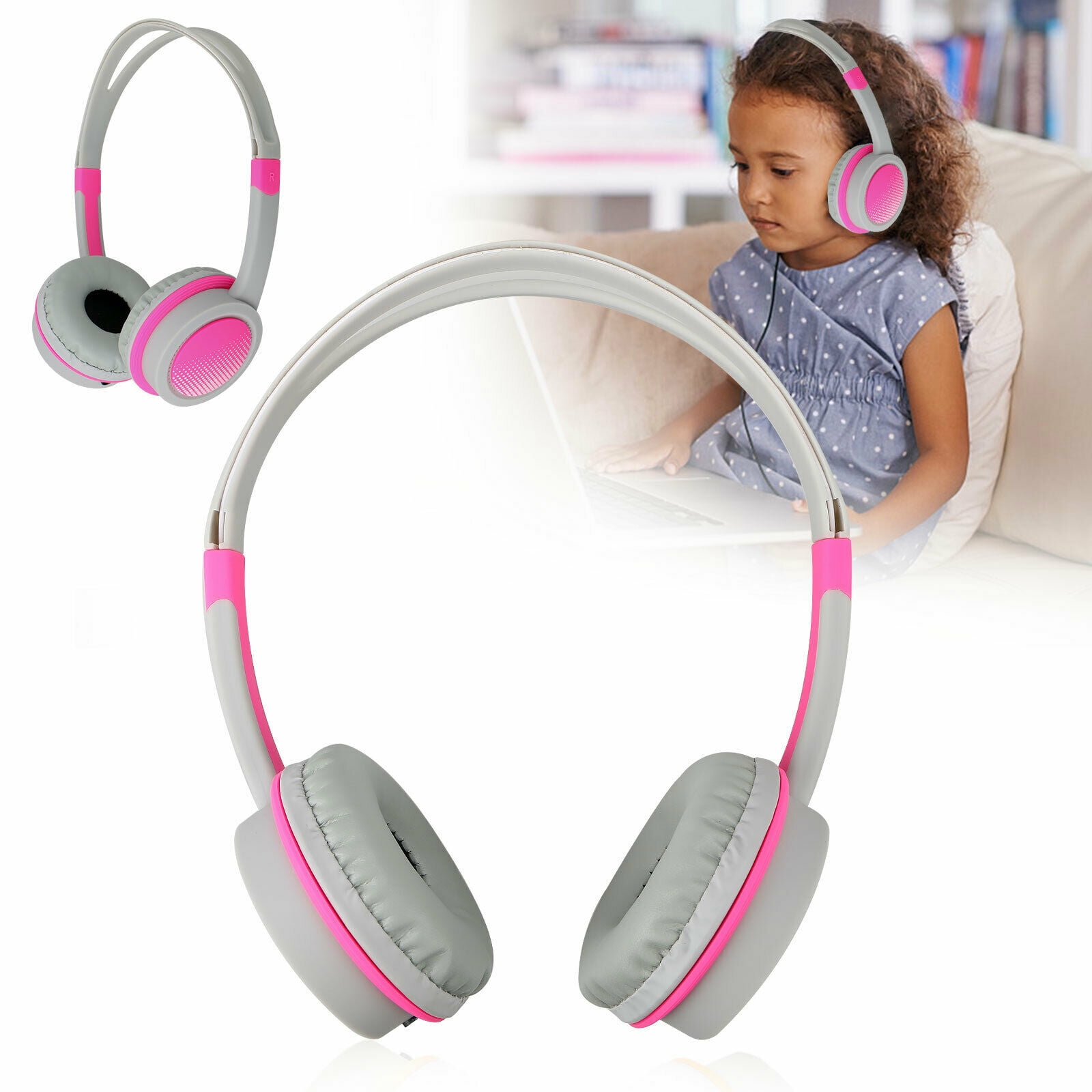 Wired Childs Headphones On-Ear with 85dB Volume Limit Pink Kids Headphones 