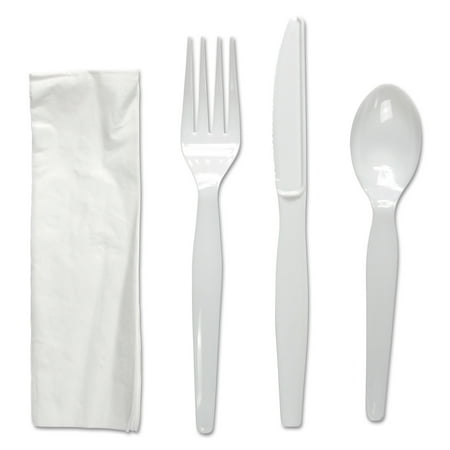 Cautery Kit - Boardwalk Four-Piece Cutlery Kit, Fork/Knife/Napkin/Teaspoon, Heavyweight, White, 250/CT -BWKFKTNHWPSWH