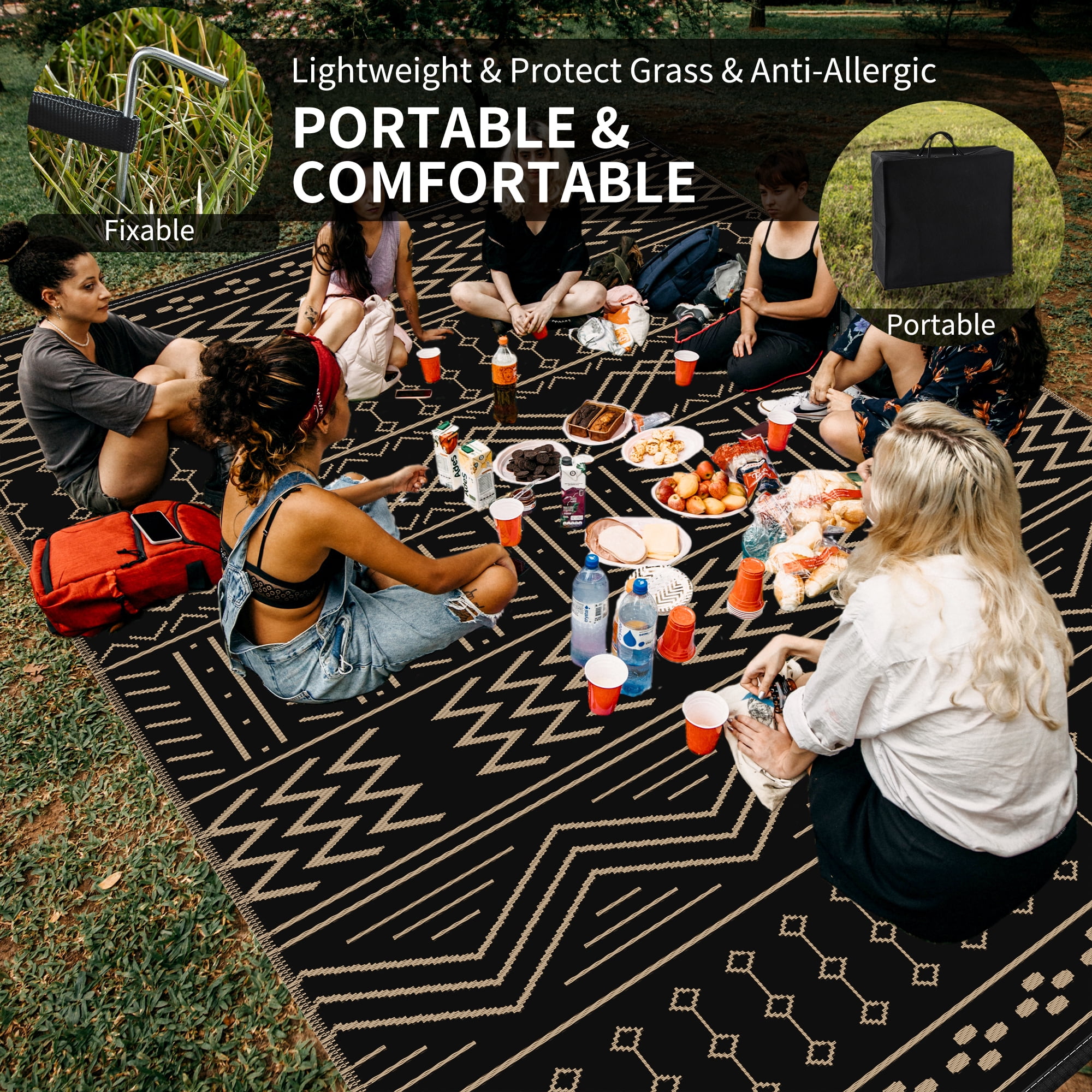 SIXHOME Outdoor Rug 8'x10' Waterproof Patio Rug Reversible Indoor Outdoor Rug Lightweight Plastic Straw Rug for RV Camping Deck Balcony Boho Porch Decor Black and Brown