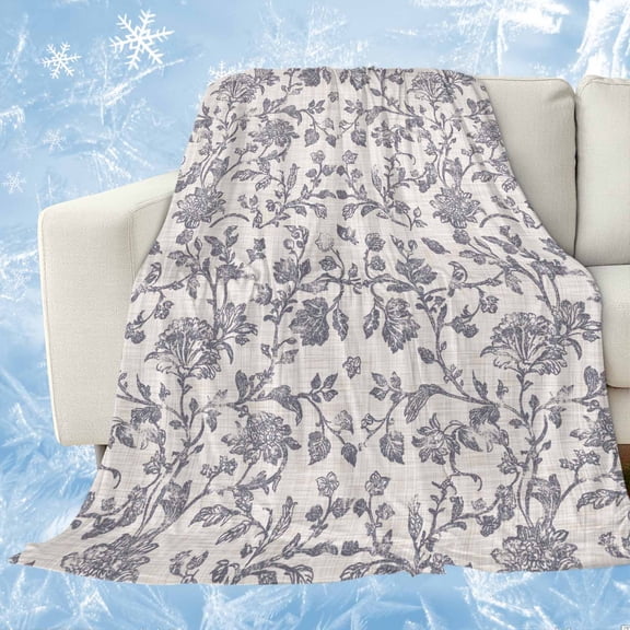 Haze Blue Leaf Cooling Blanket, Lightweight Breathable Summer Throw Blanket with Double Sided Cold Effect,Retro Farmhouse Plant Floral Branch Picnic Beach Blankets Bed Sheet for Hot Sleepers 30"x40"