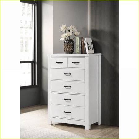 Chests & Wardrobes: Cassini 31” Modern 5-Drawer Chest with Black Handles | White | Engineered Wood