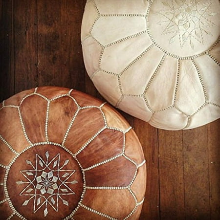 Set of 2 Amazing Moroccan pouf Tan & Natural Leather Pouf Best offer, Ottomans,Footstool,100% handmade Ready to magic your living room! (Best Ready Made Margarita)