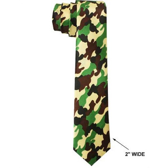 Fashion Slim Neck Ties For Adults - Green Camo Prints -- FREE USA Shipping-- (NTiePr8)