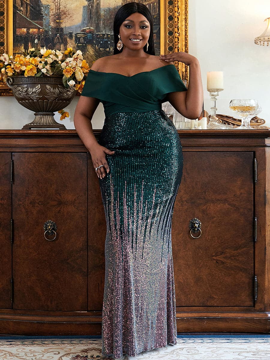 Amazing-Snazzy Women off Shoulder Sequin Formal Evening Gowns| Plus Size  Women Elegant Dress - Walmart.com