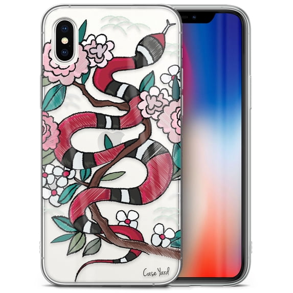 Case Yard iPhone-XS-Max Case Clear Soft & Flexible TPU Ultra Low Profile Slim Fit Thin Shockproof Transparent Bumper Protective Cover Drop Protective Cell Phone Cases (Flower Snake)