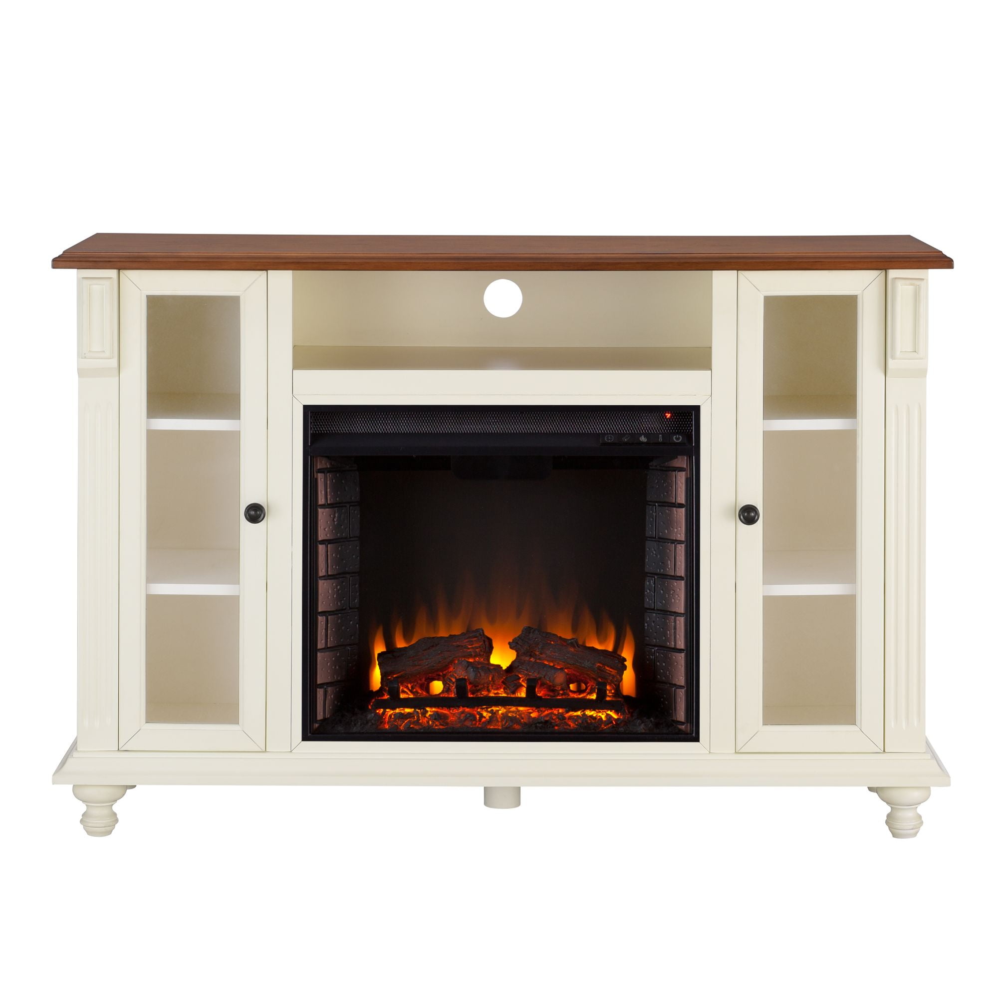 45.5" Antique White and Walnut Brown Contemporary Electric Fireplace TV