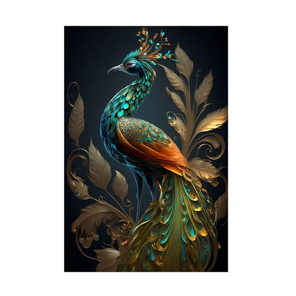 Canvas Wall Art - Ray Heere 'Proud Peacocks 32' Wall Art for Living Room, Bedroom, or Office Décor by Trademark Fine Art - 12 x 19 Inches