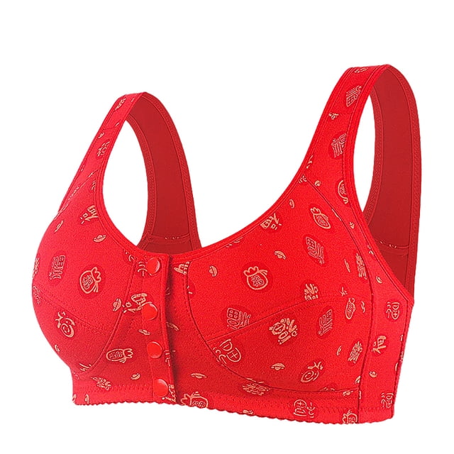 Aayomet Bralettes for Women Plus Size Front Button Tank Top Good Luck Blessing Print Plus Size Bra (Red, 44/100)