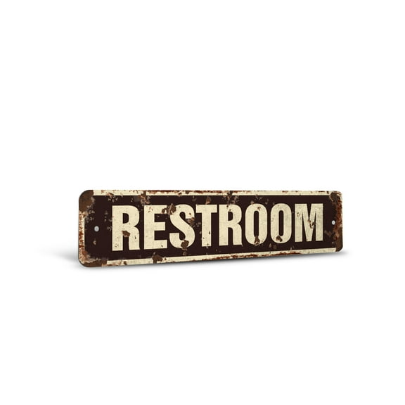 RESTROOM Vintage Style Rustic Street Sign – SIGN Bathroom Powder Room Latrine Retro Decorative Wall Sign for Home, Bar, Garage, or Outdoor Use | 6" X 24" Plastic Road Sign