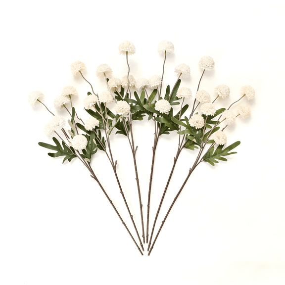 Yastouay 6 Pcs Fake Flowers Pompon Mum,Artificial Mini Chrysanthemums with Stems,Faux Kiku Flower for Wedding Centerpieces Arrangements,White