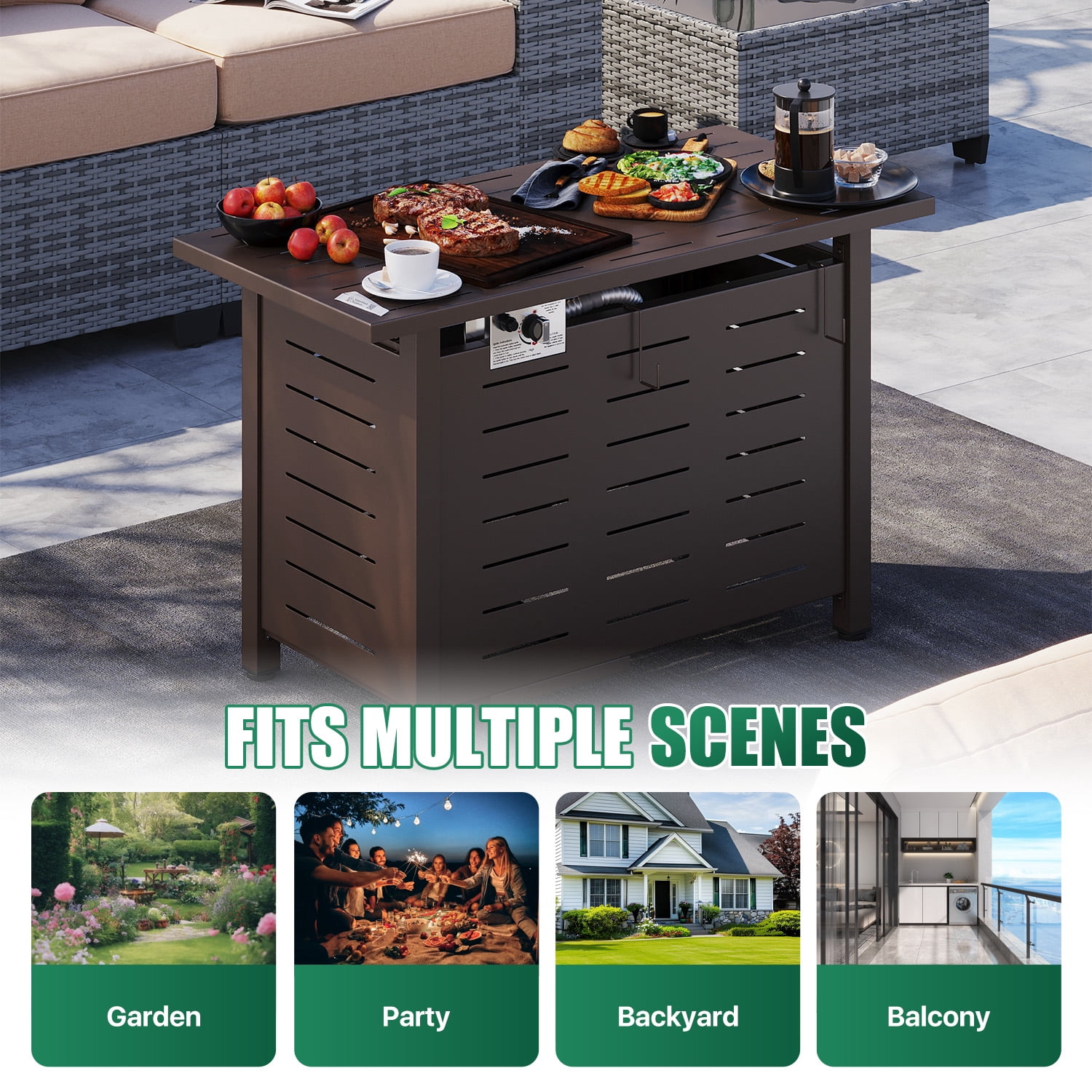 Sunmthink 42" Propane Fire Pit Table 50,000 BTU Steel Gas Fire Table with Waterproof Cover,Brown