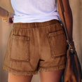 thumbnail image 6 of Women'S Summer Mid Waist Elastic Denim Shorts Stretchy Short Casual Hot Pants with Pockets Khaki S, 6 of 8