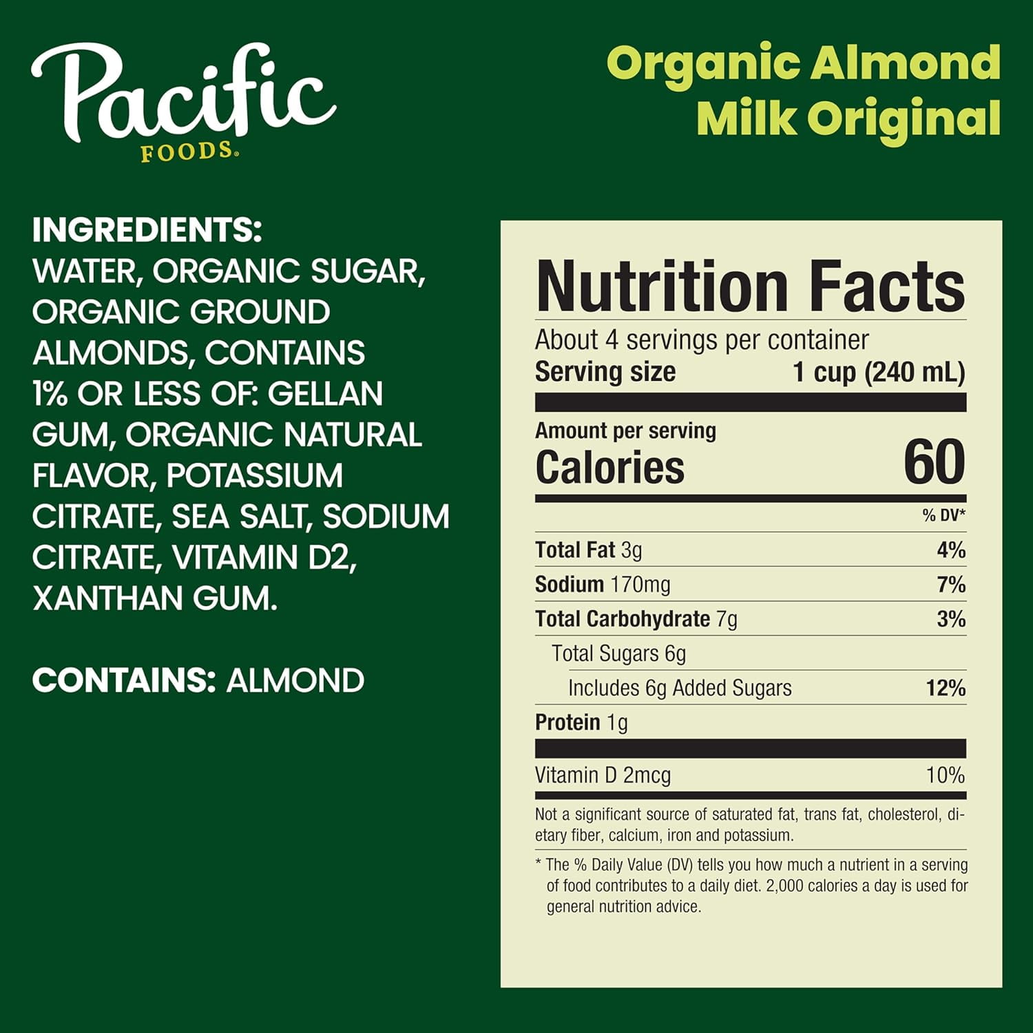 Pack of 12, Pacific Foods Original Organic Almond Milk, 32 fl oz