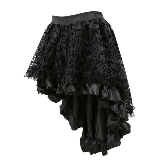 Womens Skirts Halloween Retro Solid Irregular Elastic Skirt Lace Trim Swing Summer Clothes for Women Black L