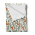 thumbnail image 2 of Fox Soft Flannel Fleece Throw Blanket, Orange Silhouettes in Winter Forest Hand Drawn Style Flowers and Herbs, Cozy Plush for Indoor and Outdoor Use, 50" x 60", Pale Grey Orange, by Ambesonne, 2 of 5