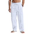 thumbnail image 2 of GrmtClth Men's Linen Pants Loose Fit Wide Leg Trousers Lightweight Drawstring Waist Casual Beach Pants with Pockets White 2XL, 2 of 4