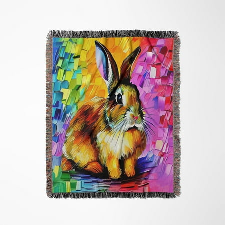 Sweet Small Bunny Blue Yellow Purple Background. Digital Art Gift Woven Blanket Sweet Small Bunny Blue Yellow Purple Background. Digital Art Gift Woven Blanket