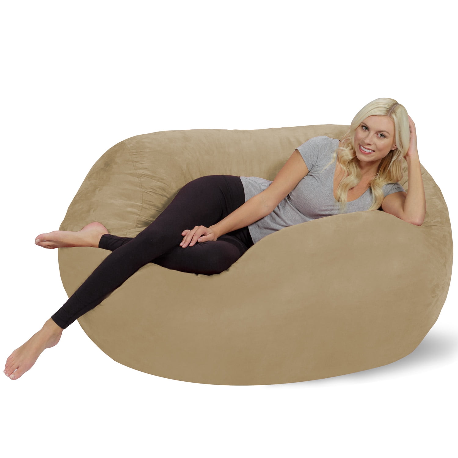 Chill Sack Bean Bag Chair, Memory Foam Lounger with Microsuede Cover, Kids, Adults, 5 ft, Camel