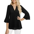 thumbnail image 4 of VEKDONE Womens Tops Dressy Casual 3/4 Tiered Bell Sleeve Blouses Double Layered Chiffon Work Tunic Shirts Lightweight Breathable V-Neck Shirt, 4 of 5