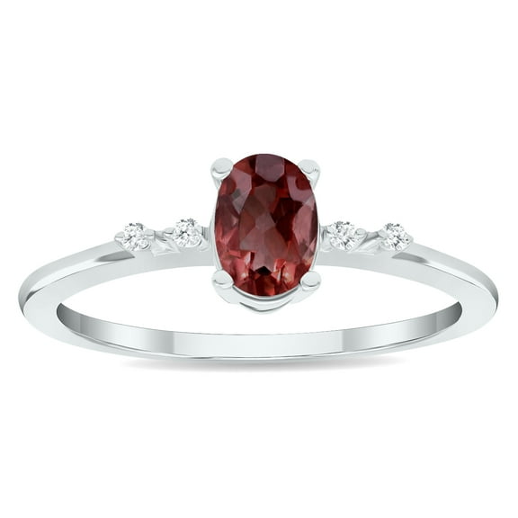 SZUL Women's Garnet and Diamond Sparkle Ring in 10K White Gold
