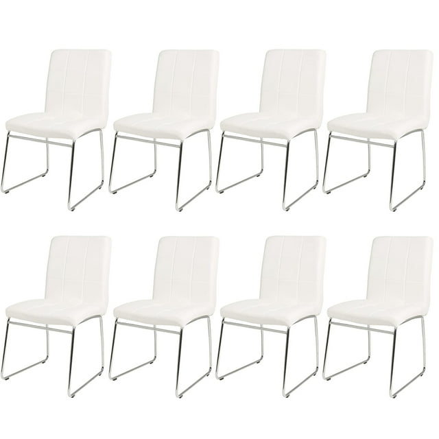 Nopurs Dining Chairs Set of 8,White Faux Leather Dining Room Chairs