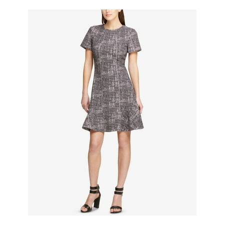 DKNY Womens Black Short Sleeve Above The Knee Fit + Flare Dress 16
