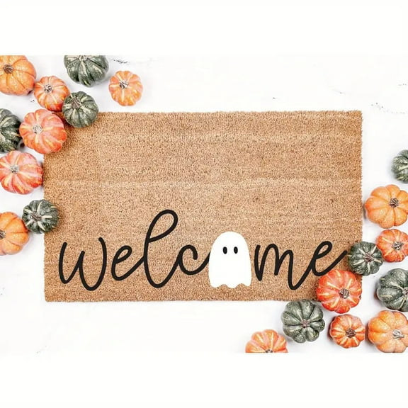 Halloween Doormat Welcome Ghost Outdoor Welcome Mats for Front Door Non Slip Ghost Floor Mat Halloween Rug for Outside Front Porch Entryway Decor