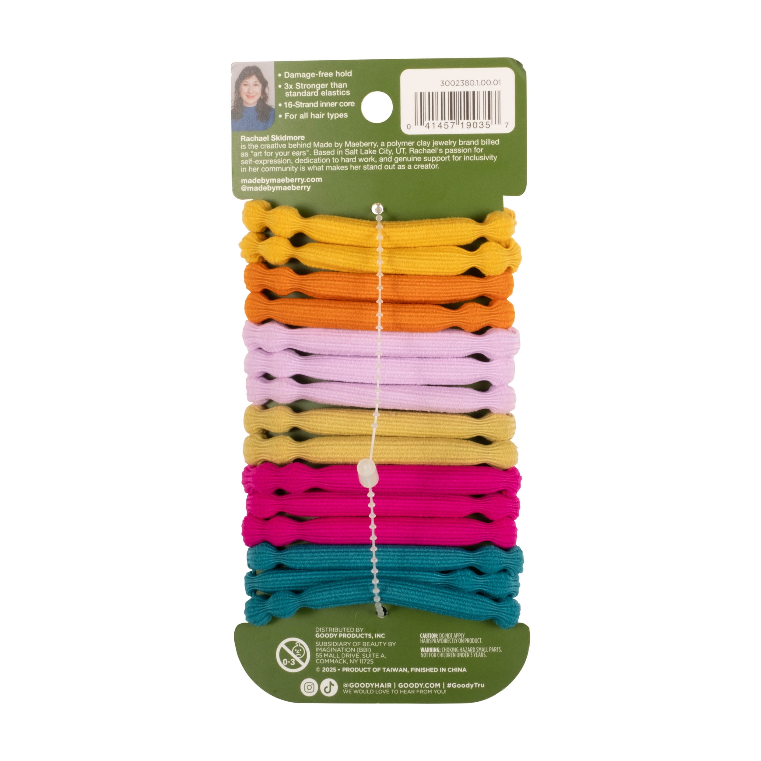 Goody Tru x Maeberry Forever Hair Elastics, Gentle & Secure Grip, All Hair Types, Multicolor, 15 Ct