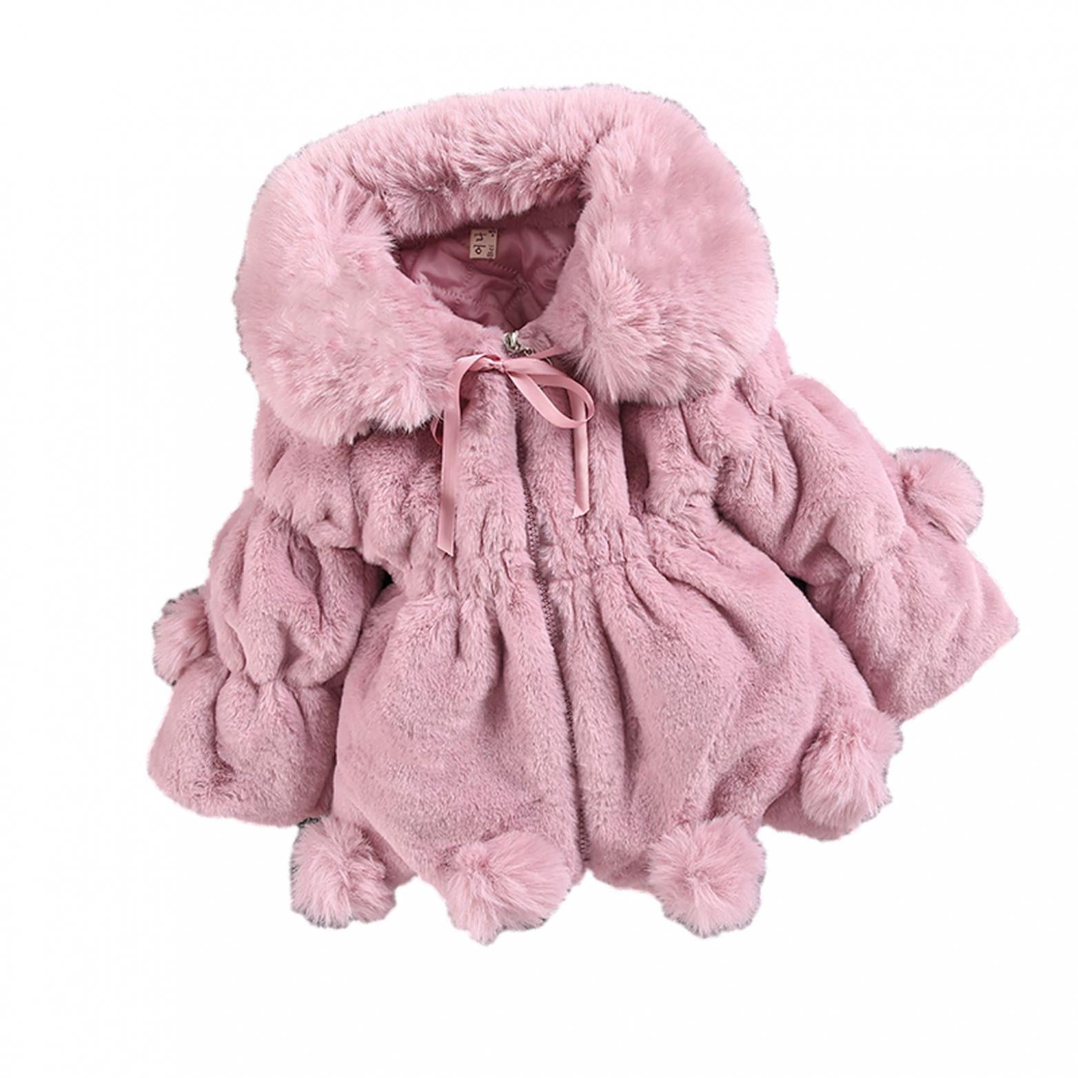 Toddler Kids Girl Baby Outerwear Faux Fur Hooded Winter Warm Coat Jacket Clothes 