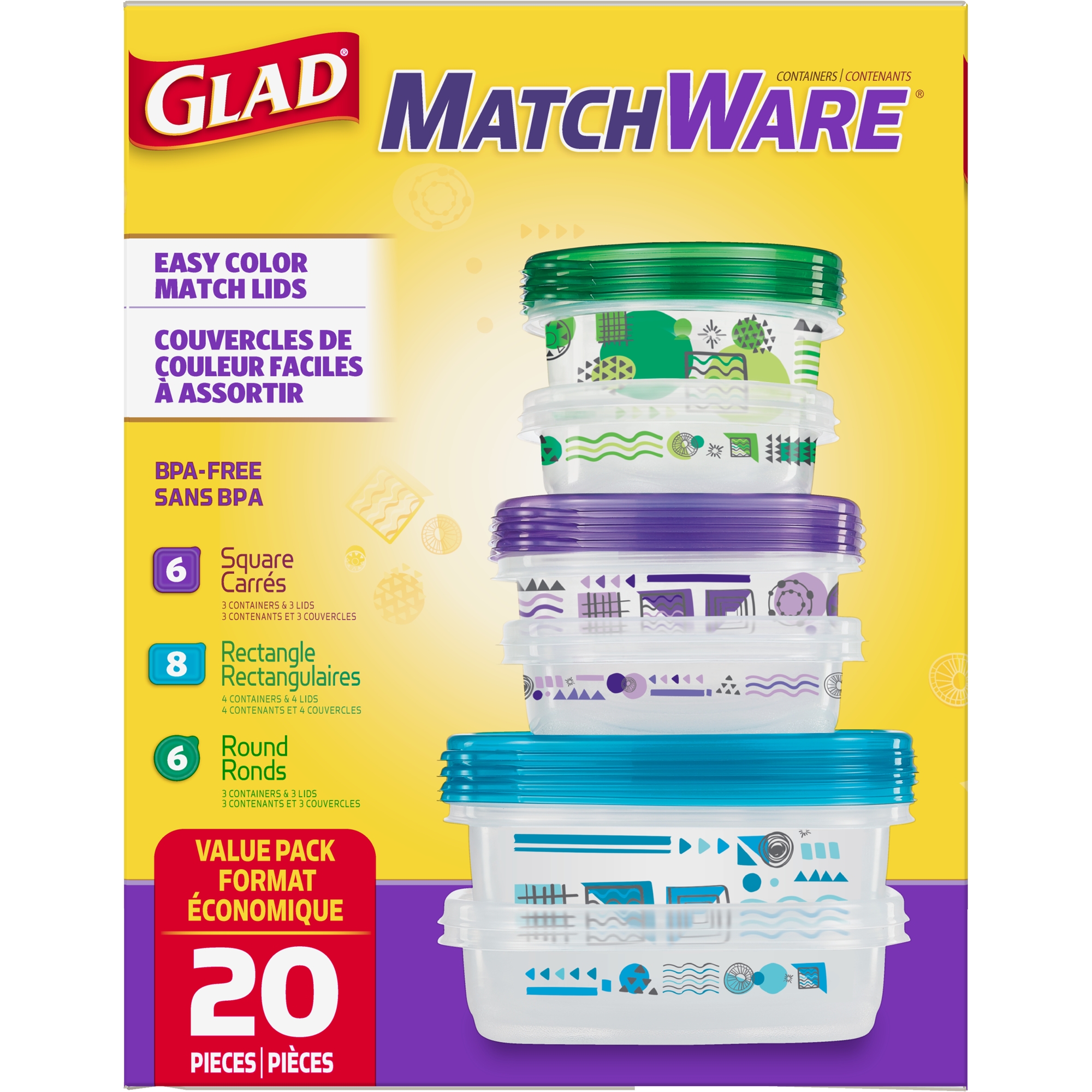 Glad Food Storage Containers MatchWare Variety Pack 10 Containers