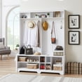 thumbnail image 2 of White Hall Tree Entryway Bench with Coat Rack and Shoe Cubbies for Organized Storage in Entryway or Bedroom, 59.8" W x 15.8" D x 76.8" H, Multifunctional Design, Easy Assembly, 2 of 9