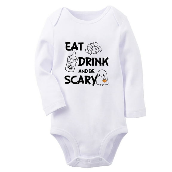 Eat Drink And Be Scary Funny Rompers, Newborn Baby Unisex Bodysuits, Infant Jumpsuits, Toddler 0-12 Months Kids Long Sleeves Oufits (White, 6-12 Months)
