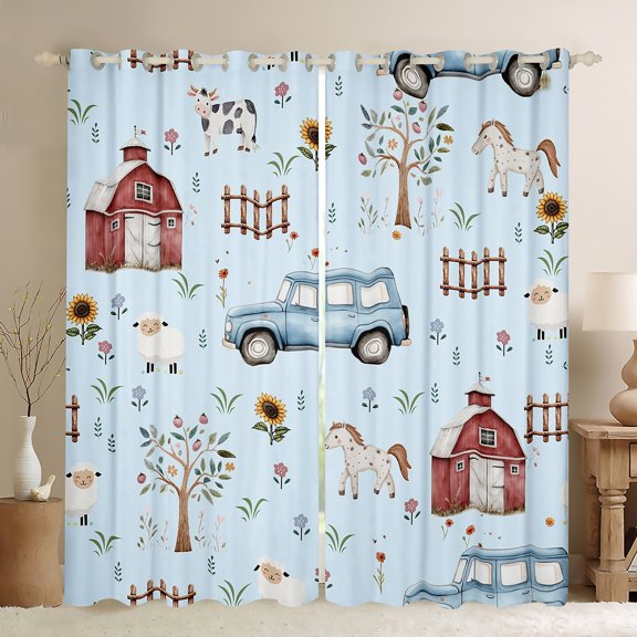 jejeloiu Kawaii Sheep Horse Curtains Pack of 2 (42x84 Each),Western Farnhouse Truck Curtains Blackout,Rustic Flower Sunflower Bedroom Curtains For Children,Super Cozy Room Decor