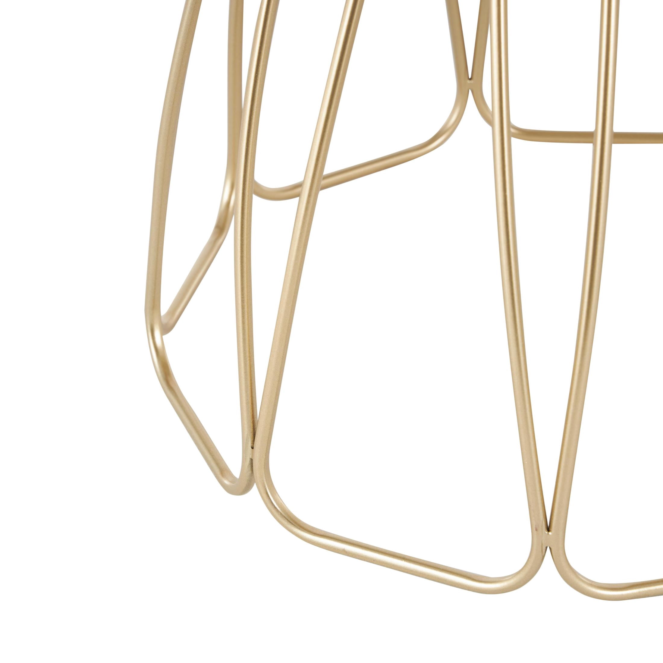 DecMode 16" x 22" Gold Metal Flower Inspired Accent Table with Cream Marble Tabletop, 1-Piece