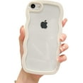 thumbnail image 3 of Case for iPhone 7/iPhone 8, Clear Cute Curvy Aesthetic Wave Frame Slim Fit Shockproof Phone Bumper Cover Translucent Soft Pretty Anti-Scratch TPU Case - White, 3 of 10