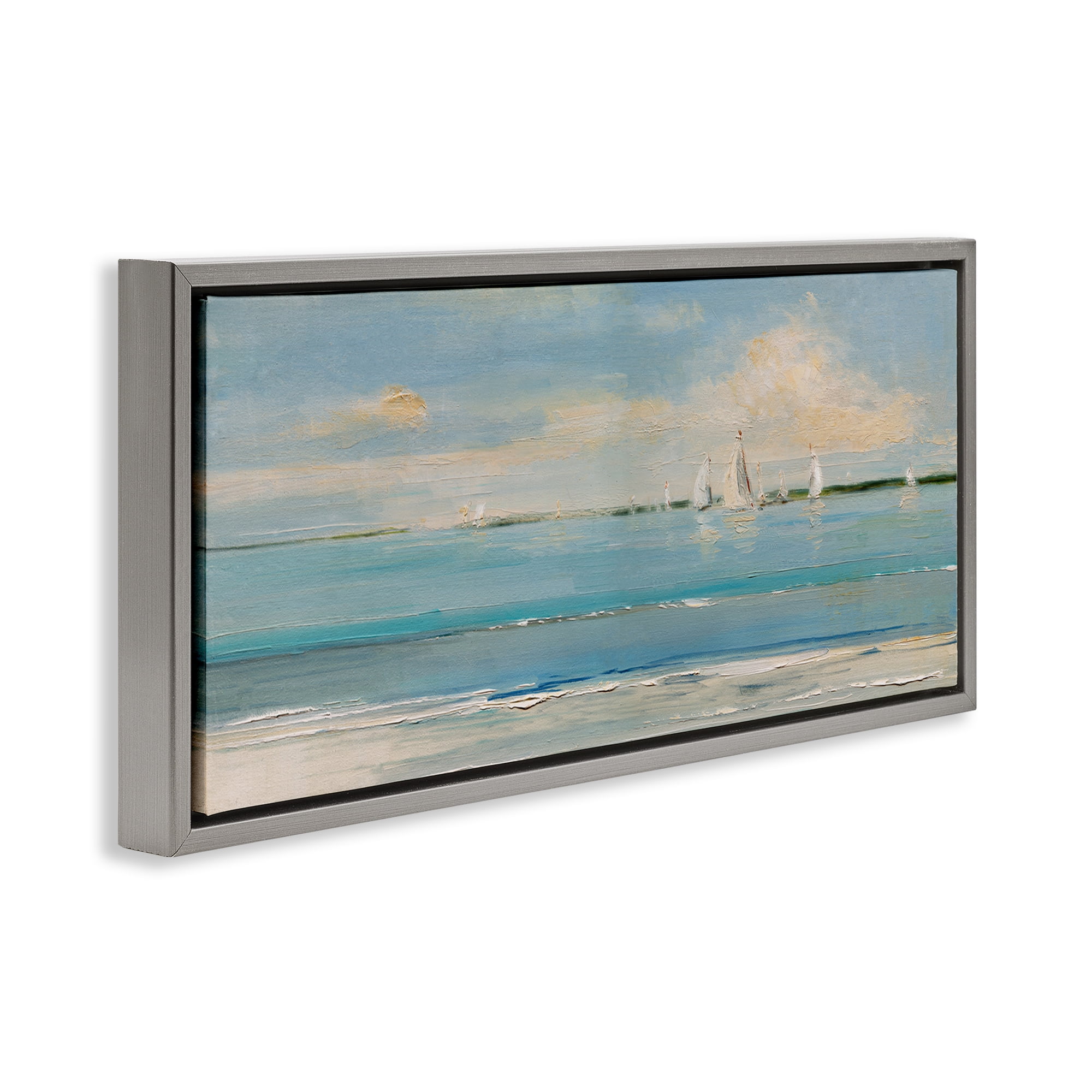 Stupell Industries Distant Painterly Sailboats Nautical & Beach Painting Gray Floater Framed Canvas Art Print Wall Art, 25 x 11
