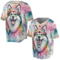 thumbnail image 3 of Hippie Siberian Husky Portrait Watercolor Tie-Dye Vintage Styles All Over Print 3D Baseball Shirt Husky Dog Lover Gifts Softball Sport - 00014, 3 of 6