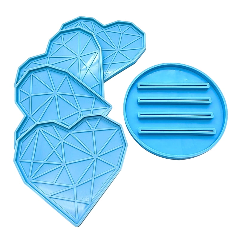 Coaster Resin Molds Set Silicone Coaster Storage Rack Mold Heart Silicone Epoxy Casting Mold for DIY Art Craft Cup Mats