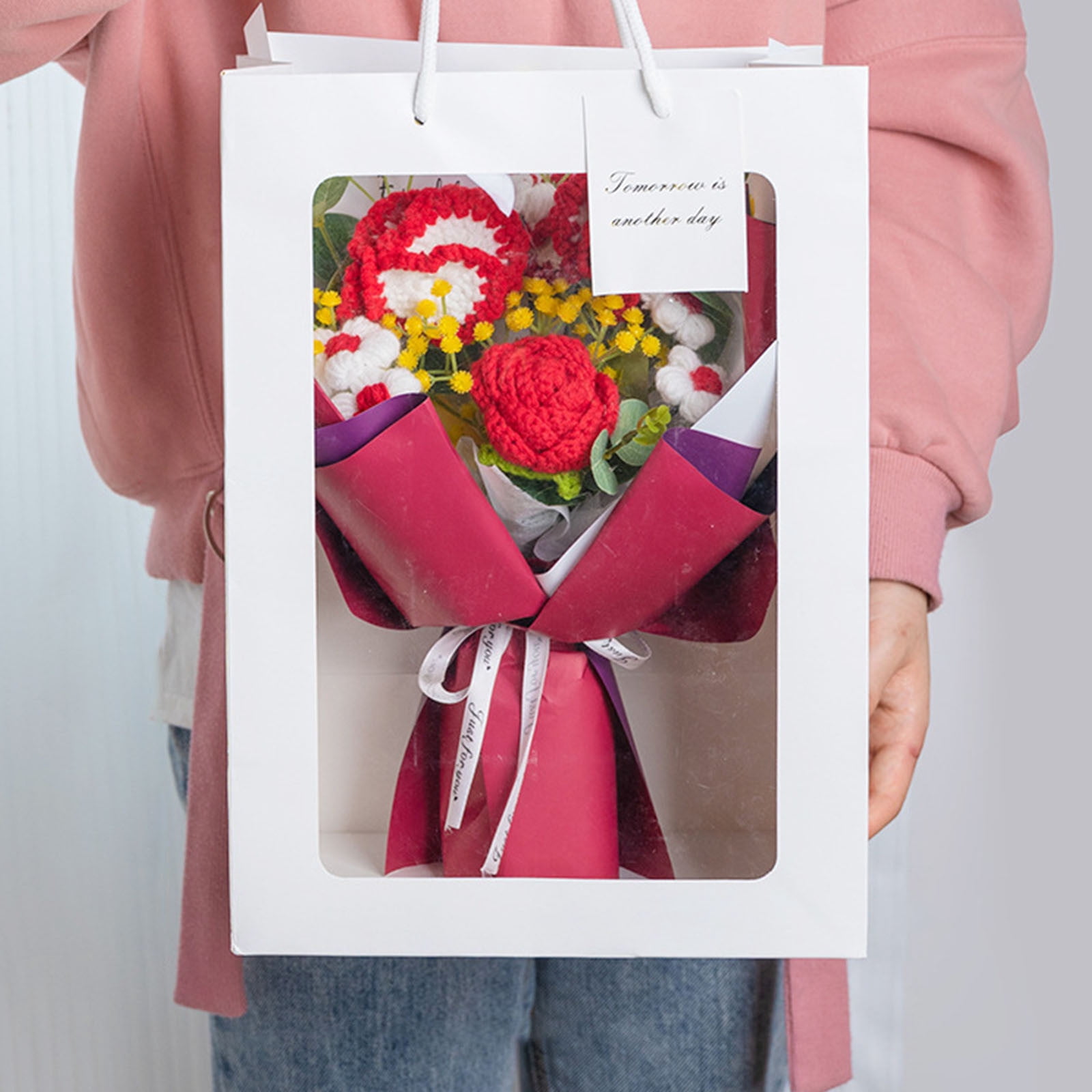 Wovilon Finished Hand-woven Bouquet Of Roses For Valentine's Day Simulated Dried Flower Girlfriend's Birthday