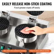 VEVOR Commercial Waffle Maker, Dual-Head Round Waffle Baker Machine, 2460W Non-Stick Stainless Steel Belgian Waffle Iron with Temp and Time Control, Handle, for Restaurant Bakery Snack Bar Family