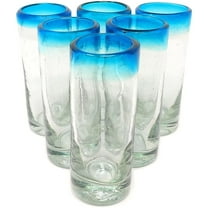 Hand Blown Tequila Shot Glasses – Set of 6 Aqua Rim Tequila Shot Glasses 2 oz.
