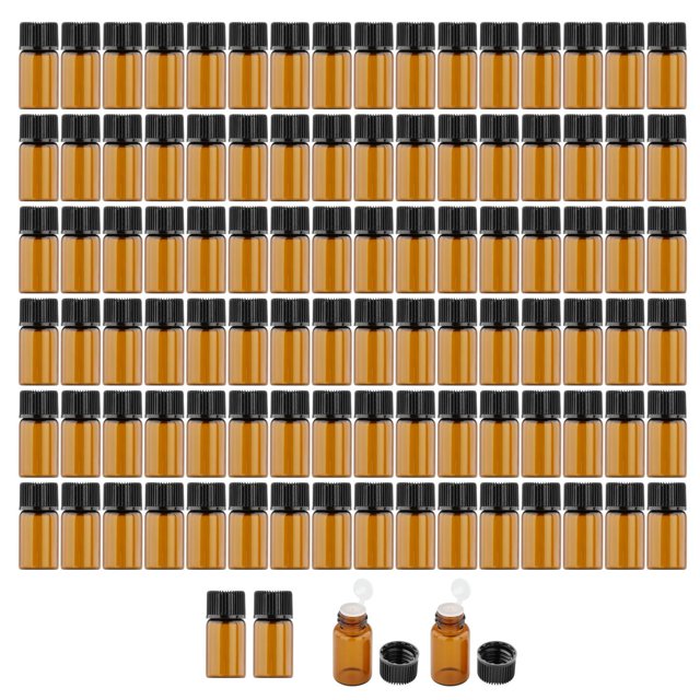 Mini de 100x, con reductor de orificio, a prueba de , recargable, vial de muestra vacío para perfume químico, , Tapón interior 3ml Sunnimix Mini botella ámbar
