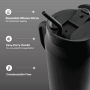 TAL 30oz Stainless Steel Basin Travel Mug with Silicone Straw, Black