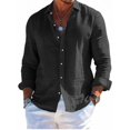 thumbnail image 2 of Men's Long Sleeve Linen Shirt Turn Down Collar Business Casual Regular Fit for Spring Fall Office Wear,Black,2XL, 2 of 5
